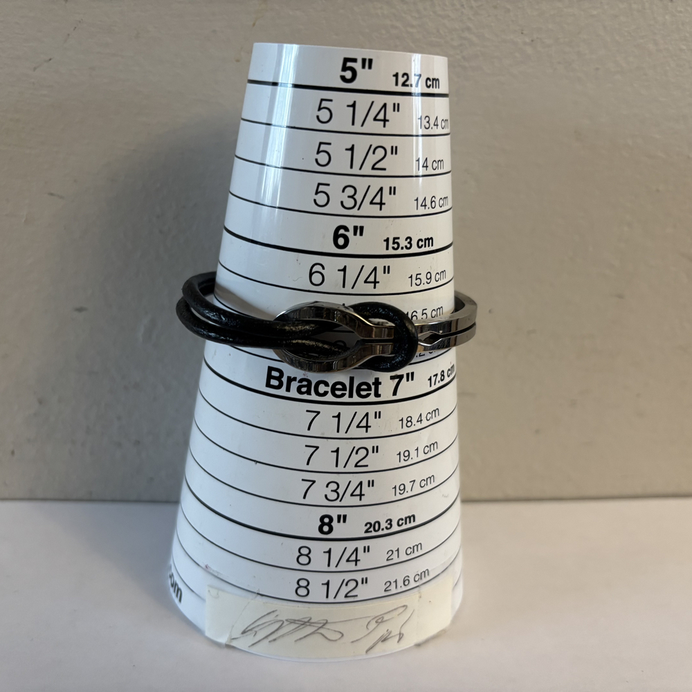 Minimalist Black Faux Leather Cord Gunmetal Infinity Cuff